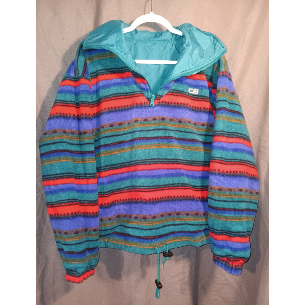 VTG CB Sports Medium Reversible Southwest Stripe Teal Windbreaker Pullover Ski